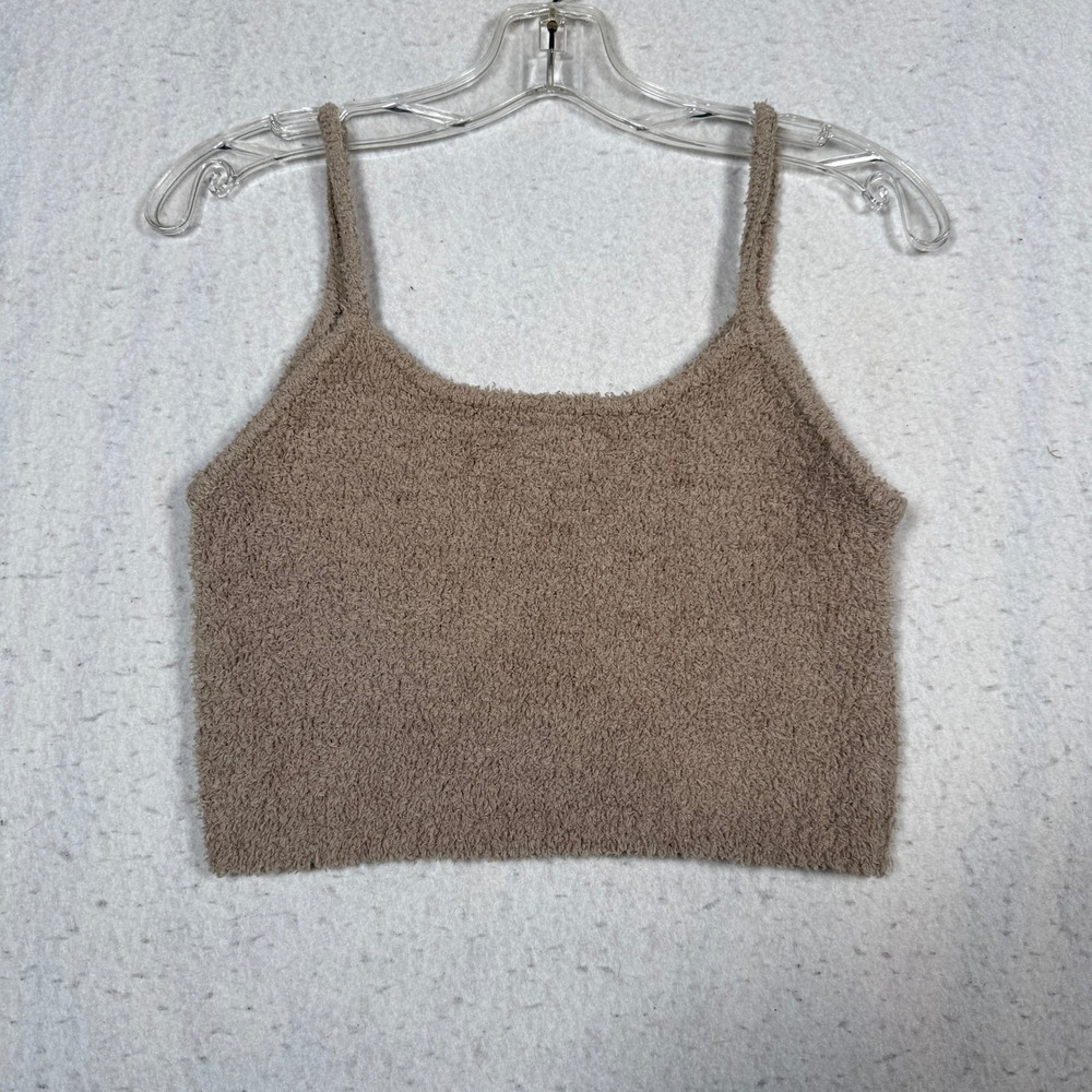 Garage Womens Fuzzy Knit Cropped Tank Top Taupe Brown Size Small 100079616